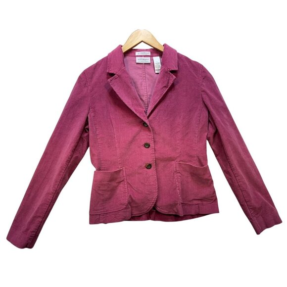 Villager By Liz Claiborne Womens Stretch Corduroy Blazer Jacket Size 6 Berry Pin - Picture 1 of 11